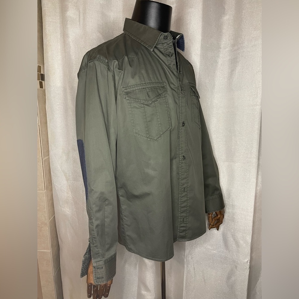 Armani Jeans Long Sleeve Shirt Green Size XXL, Double Breast Pockets Elbow Patch - Picture 9 of 12